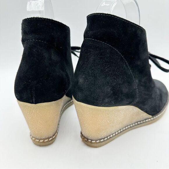 J Crew Black Suede Leather Macalister Wedge Chukka Tie Ankle Boots Size 8 - Picture 5 of 10
